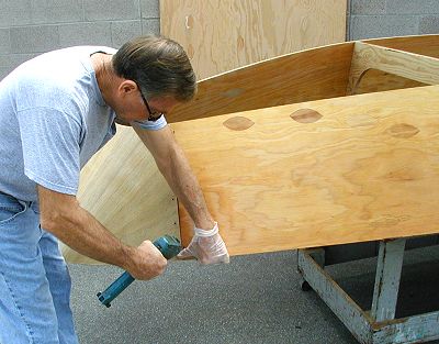 Fastening the bow planking