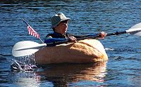Craig Fitzgerald rowing a pumpkin