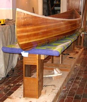 Stripper canoe built from Glen-L plans turned right-side up